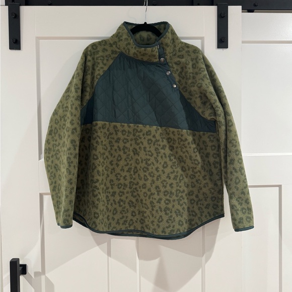 J. Crew Tops - Green Leopard Print J Crew Fleece Pullover